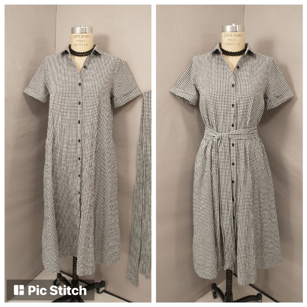 Gingham Check Quality Shirtdress Lisa Marie Fernandez Design Pockets Belt Cotton